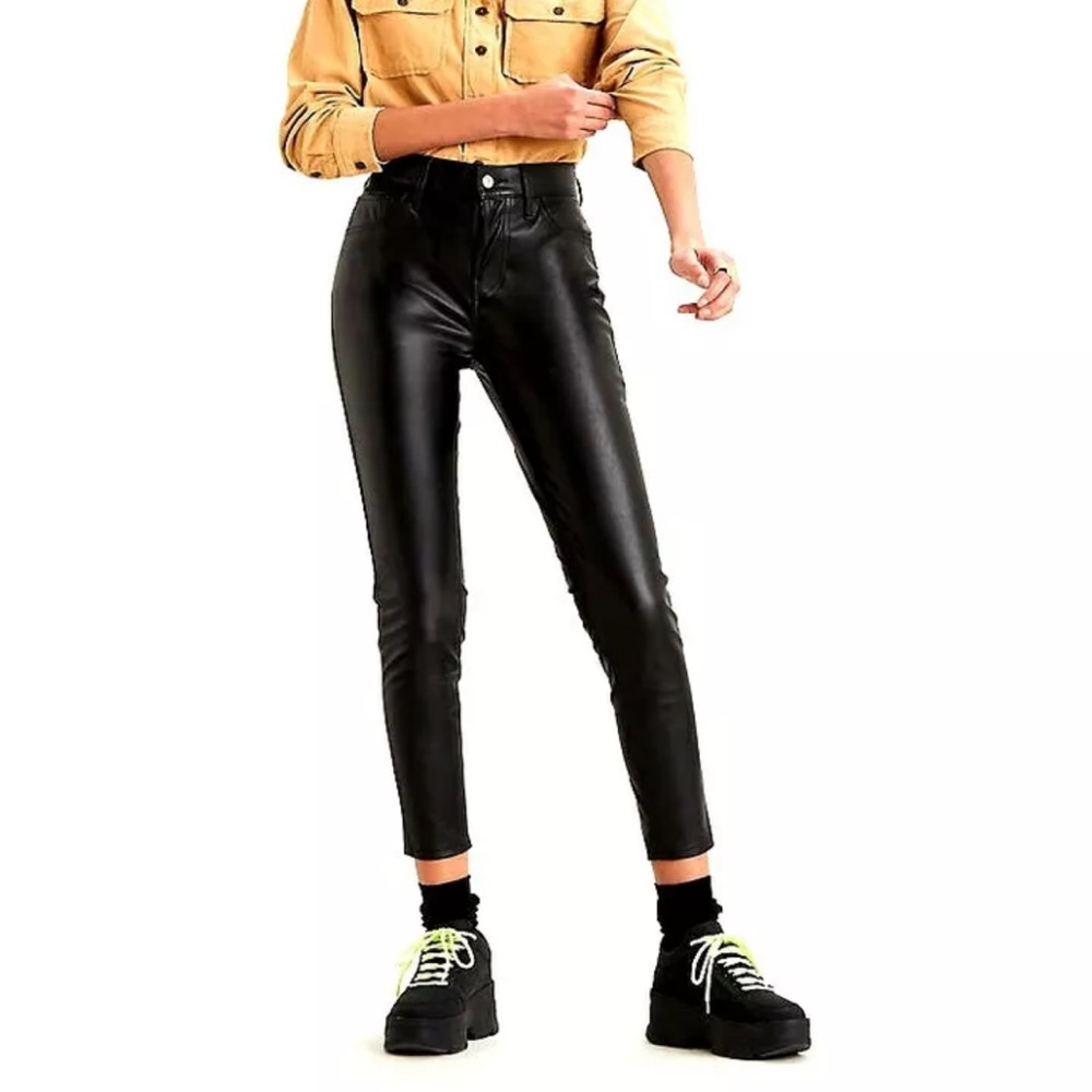 Levi High Rise Super Skinny Ankle Faux Leather Pants